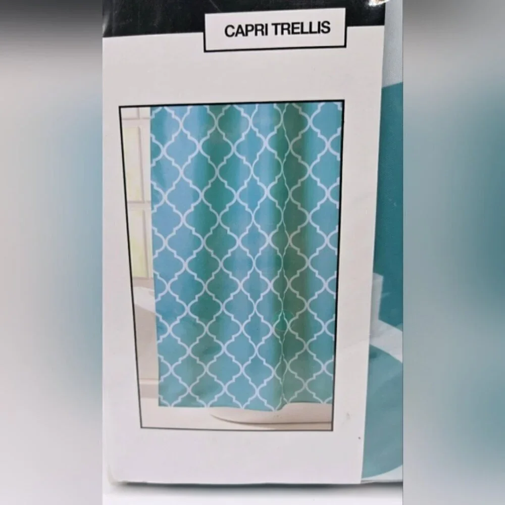 Colorful Geometric Teal Quatrefoil Pattern Moroccan Shower Curtains NWT